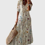 Amalia boho vintage print summer dress in Cream Wildflower, view 7