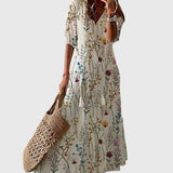 Amalia boho vintage print summer dress in Cream Wildflower, view 7