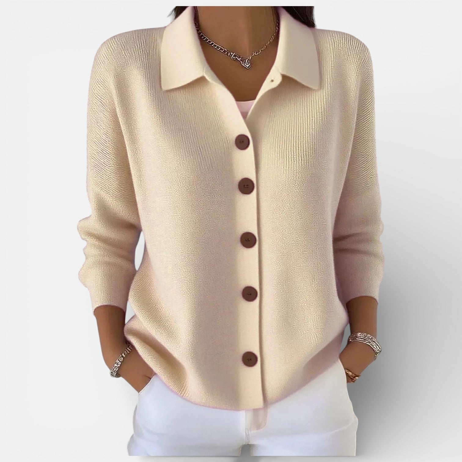 Merry knitted button blouse in Apricot, view 10