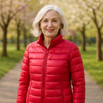 Ulla red puffer jacket, front view