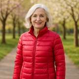 Ulla red puffer jacket, front view