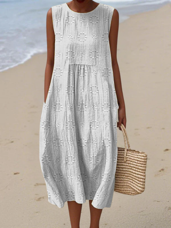 Rose embroidered sleeveless midi dress, view 4