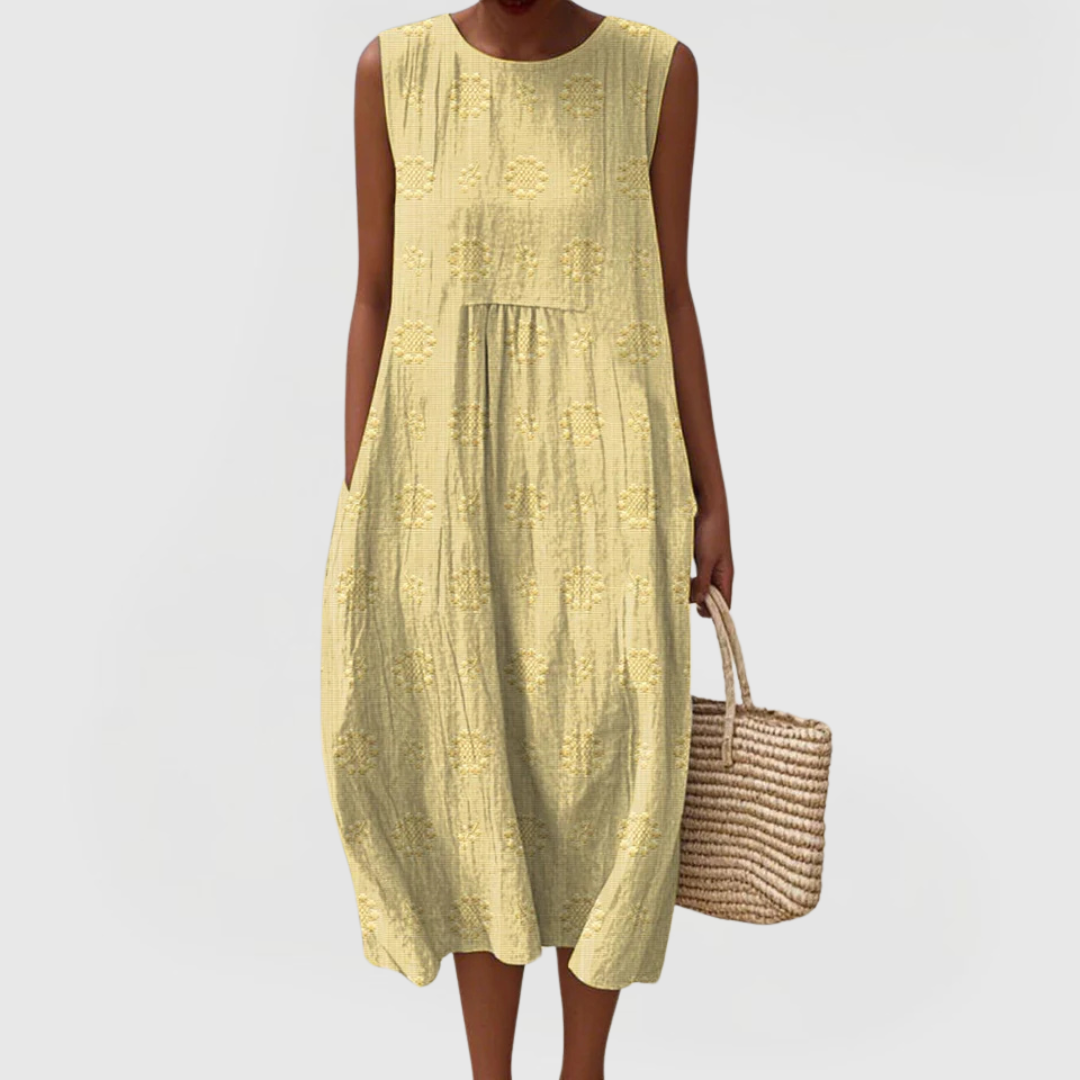 Teresa embroidered sleeveless dress with pockets, view 5