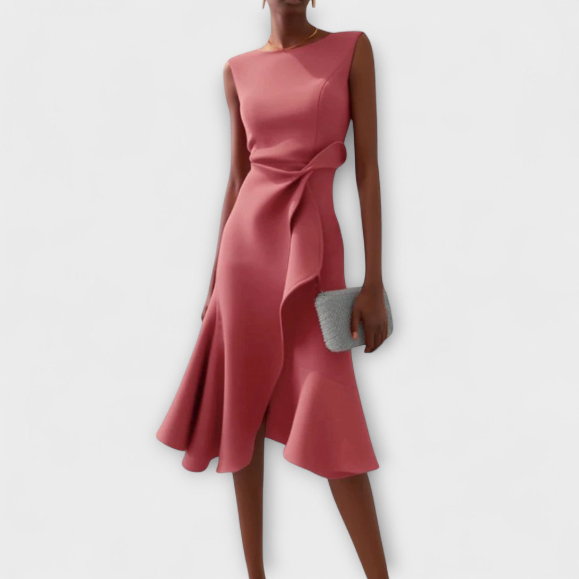 Darlene Sophisticated Midi Dress in Pink, view 3