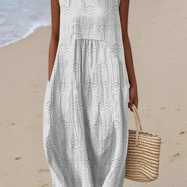 Beatrice embroidered sleeveless midi dress, front view