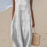 Rose embroidered sleeveless midi dress in White, view 3