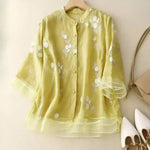 Nicole embroidered cotton blouse in Yellow, view 3