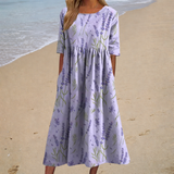Flowy rose print long dress in Purple, view 3
