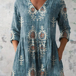 Elise soft green print V-neck blouse in Blue, view 2