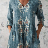 Elise soft green print V-neck blouse in Blue, view 2