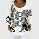 Lena black and white swirl print cardigan, front view
