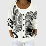 Lena black and white swirl print cardigan, front view