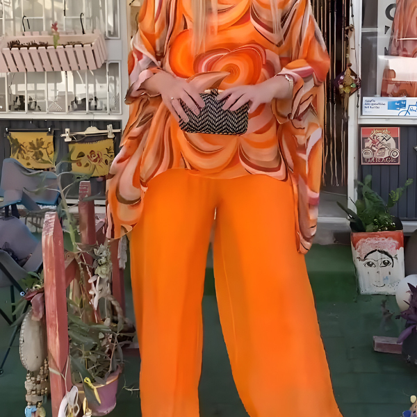 Cate printed two-piece summer set in Orange, view 7
