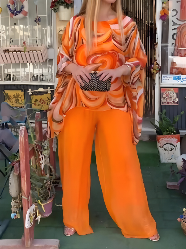 Cate printed two-piece summer set in Orange, view 7