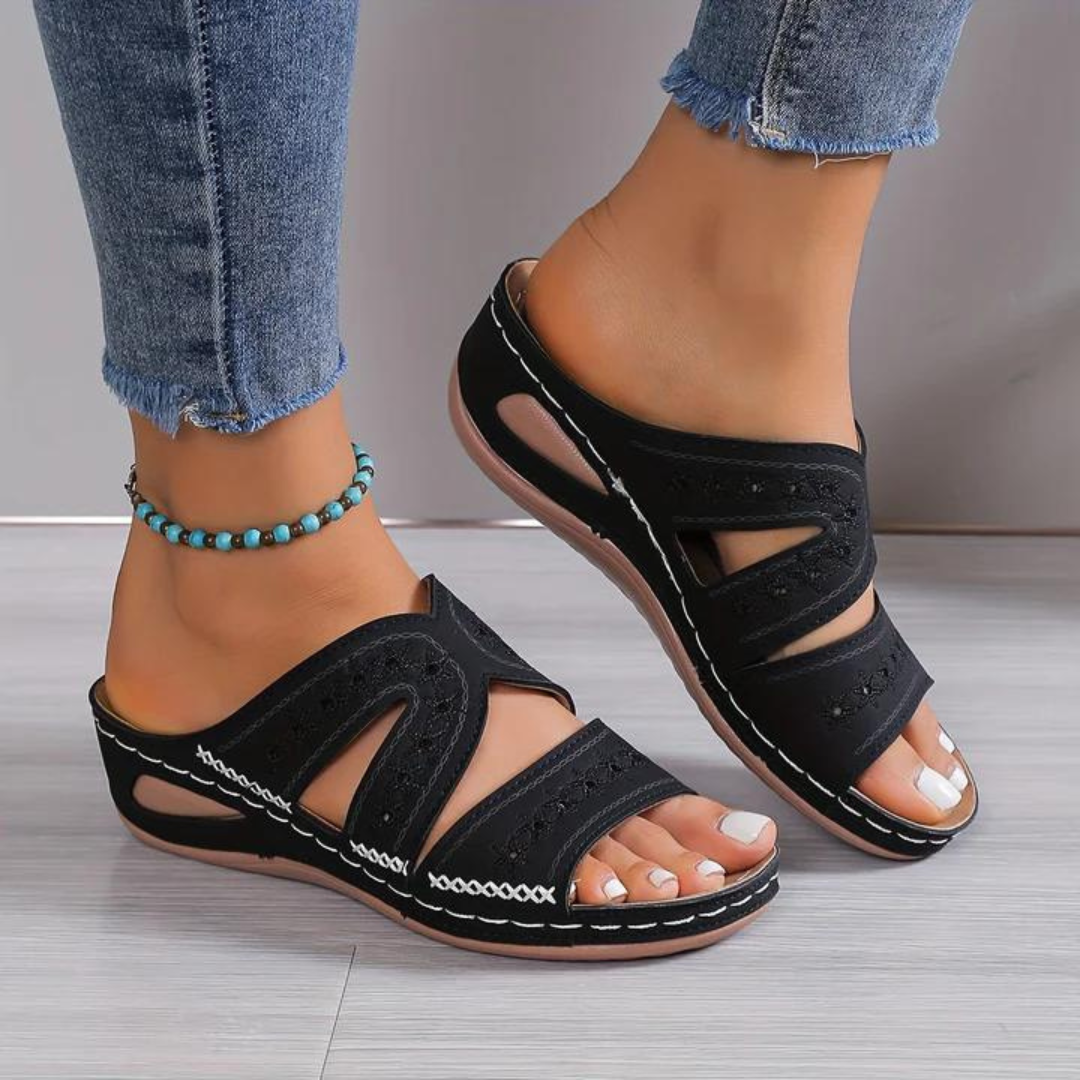 Emma Soft Step Slide Sandals in Black, view 9