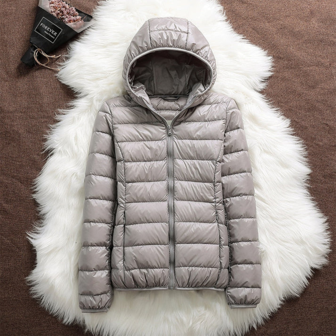 Metta grey hooded puffer jacket, view 2