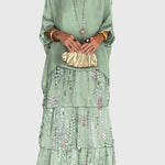 Susan long flowing elegant maxi dress in Faded Green, view 14