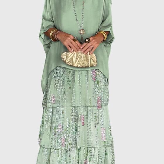 Susan long flowing elegant maxi dress in Faded Green, view 14