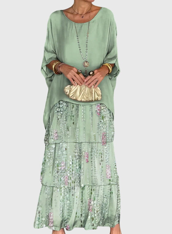 Susan long flowing elegant maxi dress in Faded Green, view 14