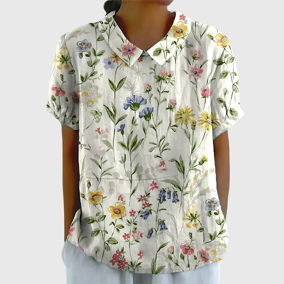 Jenna floral blouse in White with Flowers, view 3