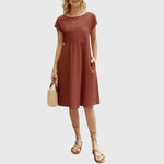Mirabel short sleeve spring dress in Brown, view 8
