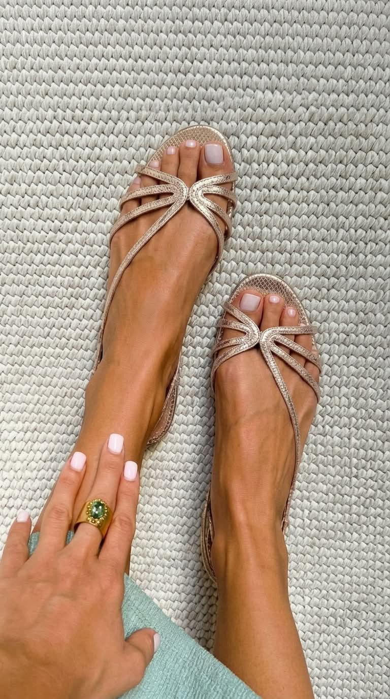 Fabienne Gold Knot Flat Sandals in Beige, view 3