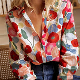 Mylene colourful floral blouse in Red Floral, front view