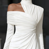 Petra one shoulder high collar evening dress, view 2