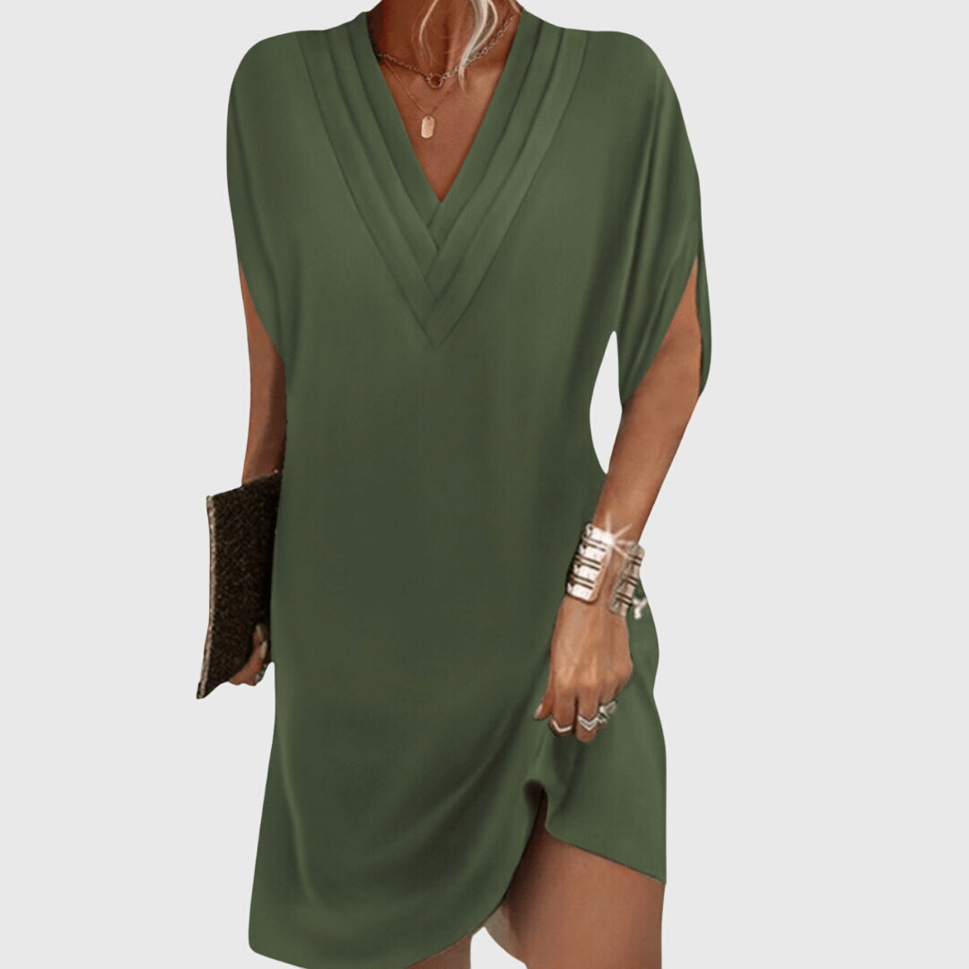 Anita tummy hiding V neck dress in Green, front view