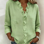 Sadie ruffled blouse in Green, view 3
