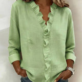 Sadie ruffled blouse in Green, view 3