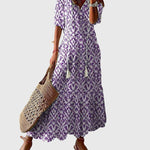 Amalia boho vintage print summer dress in Purple, view 3