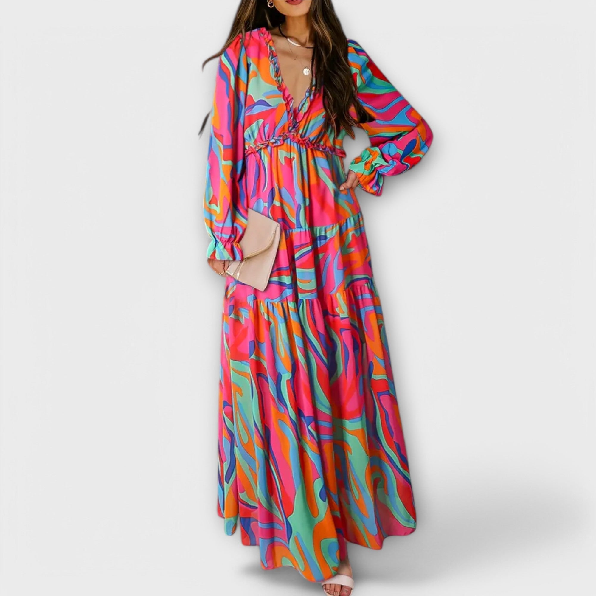 Helen floral maxi dress in Rose Red, view 9