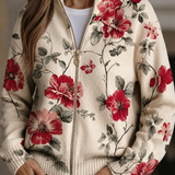 Penelope vintage rose print zip-up cardigan, front view