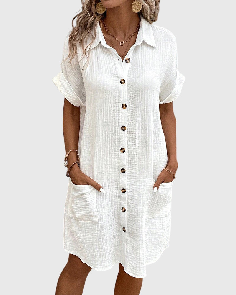 Caroline Comfortable Shirt Dress in White, front view