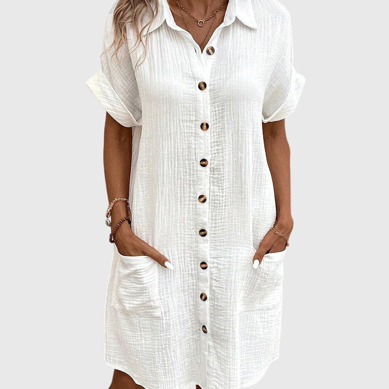 Caroline Comfortable Shirt Dress in White, front view