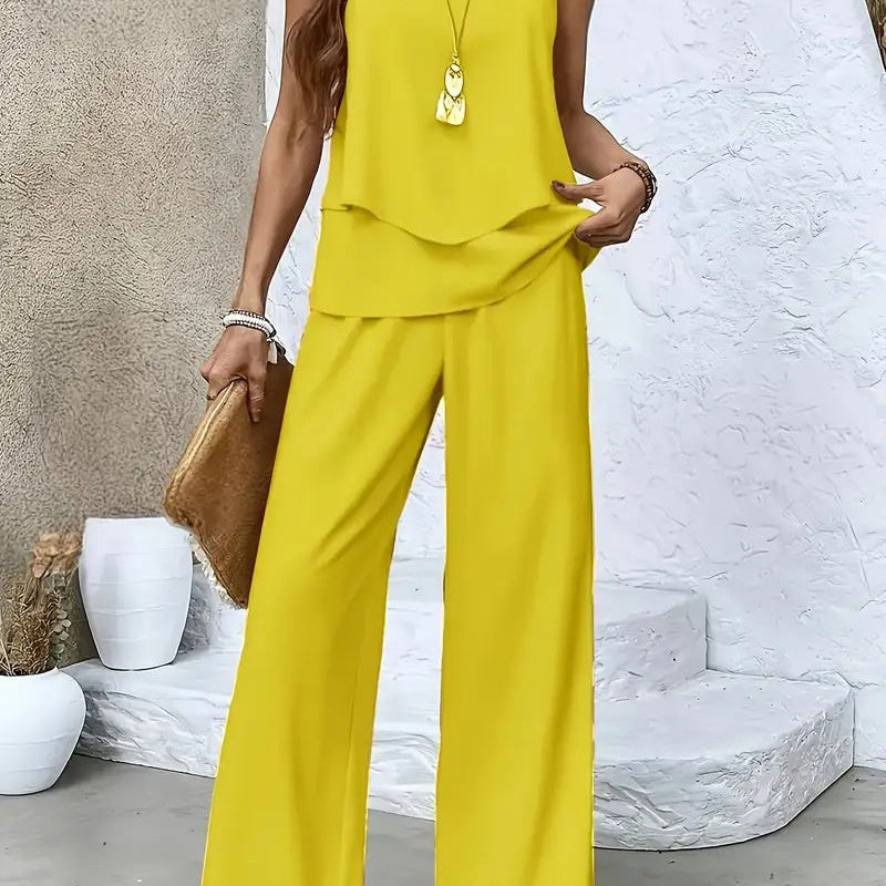 Alessia sleeveless top and trousers set, front view
