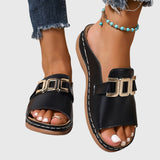 Kathryn Gold Buckle Slide Sandals in Black, view 7