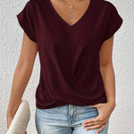 Zoe sweetheart neckline casual T-shirt in Wine Red, view 3