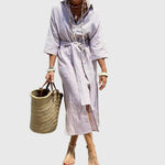 Ellen Classic Striped Dress in Grey, view 3