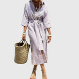 Ellen Classic Striped Dress in Grey, view 3