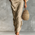 Cotton linen batwing top and skirt set, view 3
