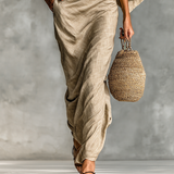 Cotton linen batwing top and skirt set, view 3