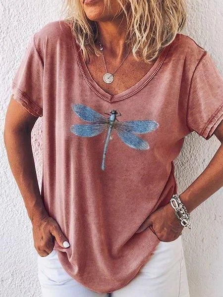 Estelle V-neck tee in Red, front view