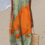 Coral Oceanic Print Midi Dress, front view