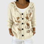 Clara cream botanical print cardigan, front view