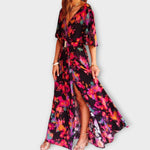 Sabine floral wrap maxi dress in Black-Pink, view 2
