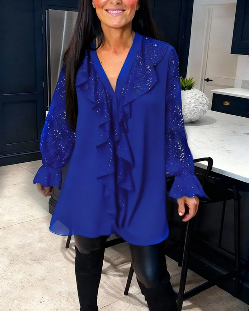 Loose ruffle blouse in Blue, view 8