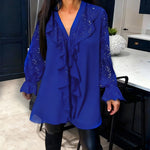 Loose ruffle blouse in Blue, view 8