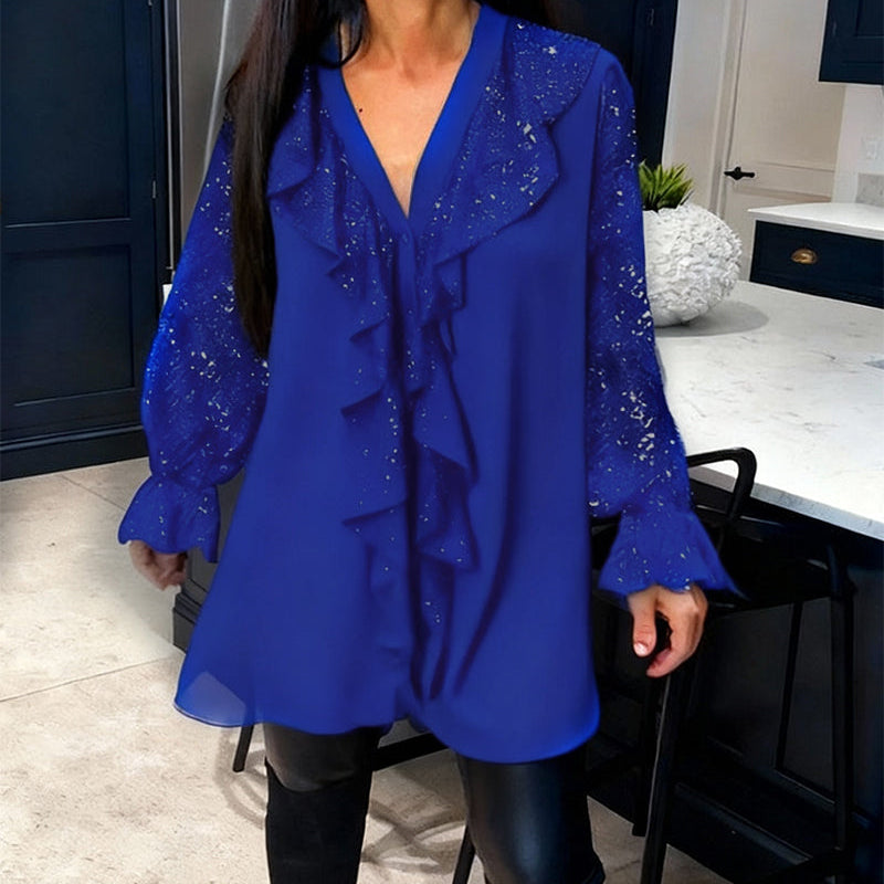 Loose ruffle blouse in Blue, view 8